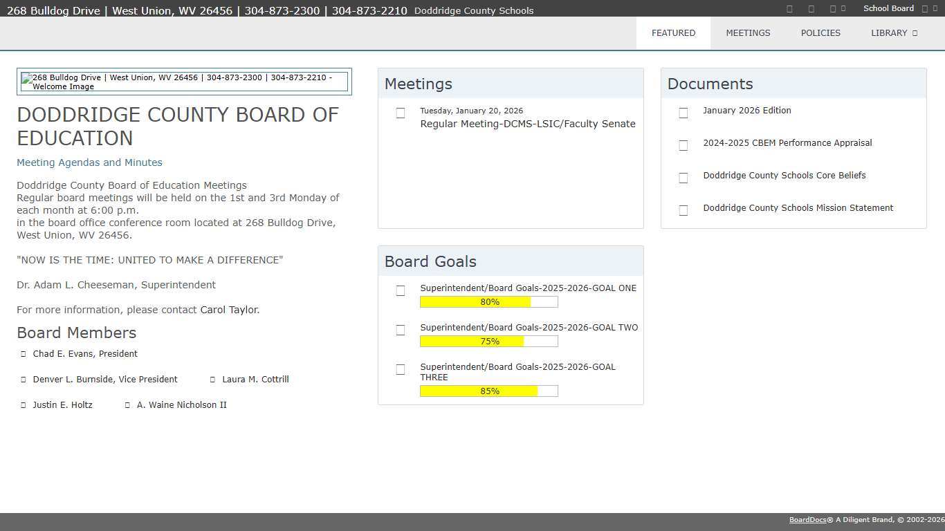 Featured - 268 Bulldog Drive West Union, WV 26456 304-873-2300 304-873-2210 BoardDocs Pro