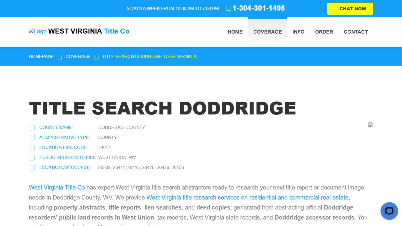 Title Search Doddridge, WV - Property Records Research & Reports